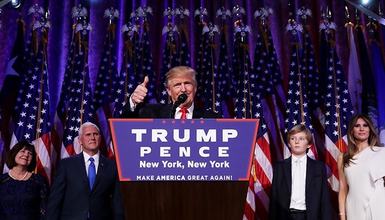 Republican President-Elect Donald Trump delivers his acceptance speech at the New York Hilton Midtown in the early morning hours on Wednesday.